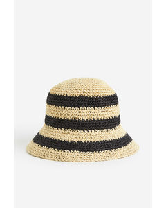 Crochet-look Bucket Hat Beige/striped
