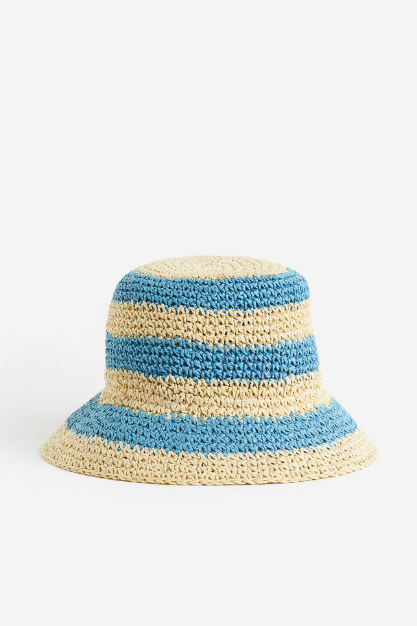 H&M Crochet-look Bucket Hat Beige/turquoise Striped