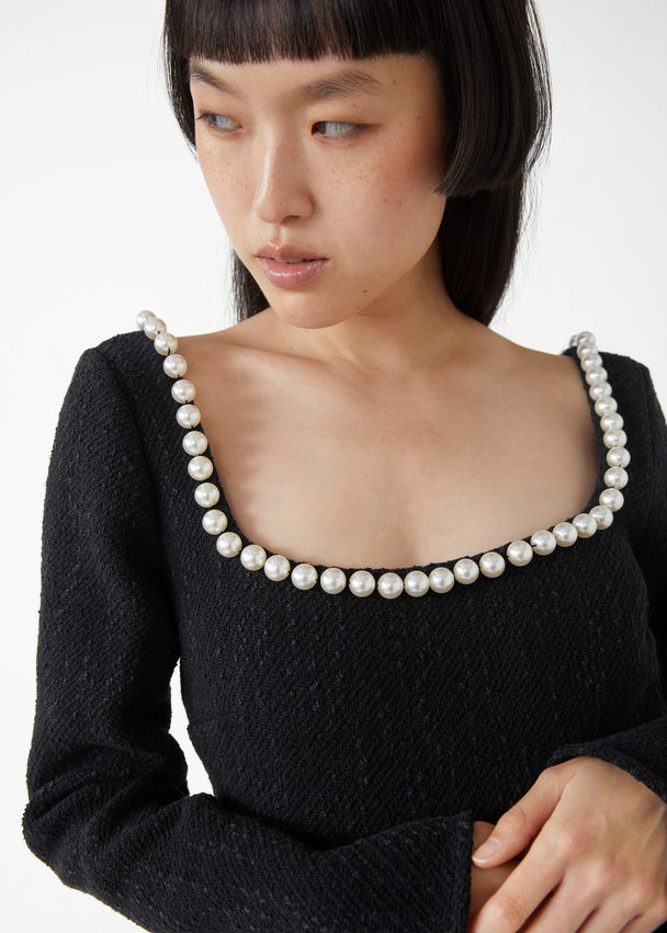 & Other Stories Pearl Embellished Mini Dress Black