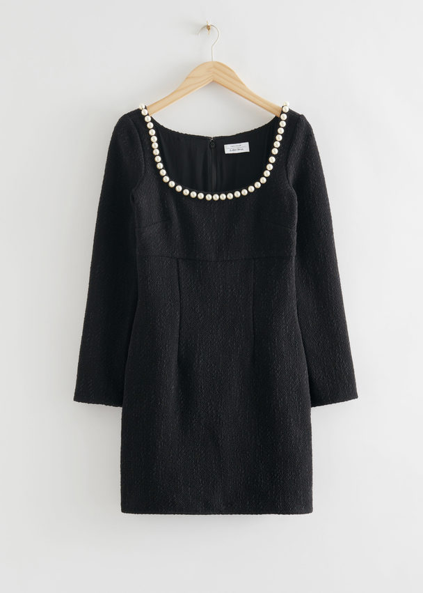 & Other Stories Pearl Embellished Mini Dress Black
