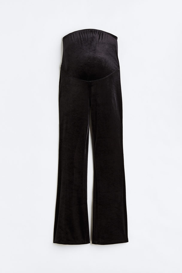 H&M Mama Flared Velour Trousers Black
