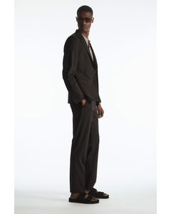Slim-fit Wool Mélange Trousers Dark Brown Mélange