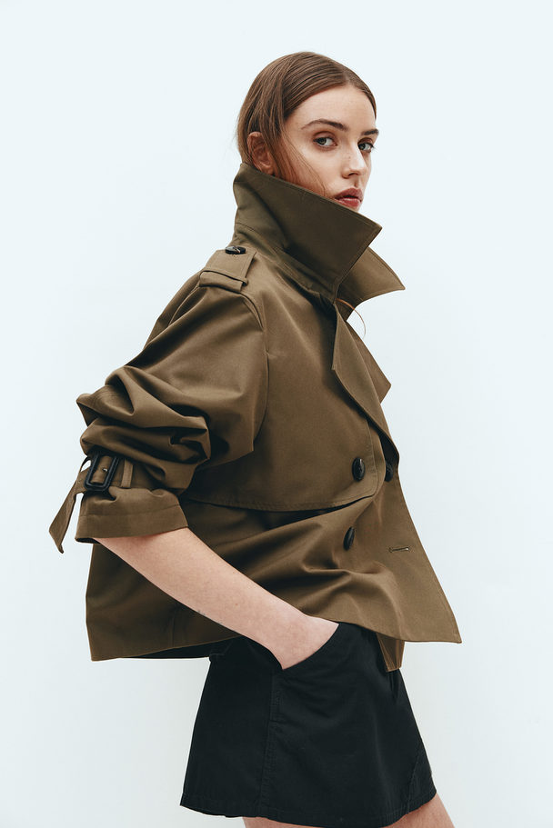 H&M Trench-look Jacket Dark Khaki Green