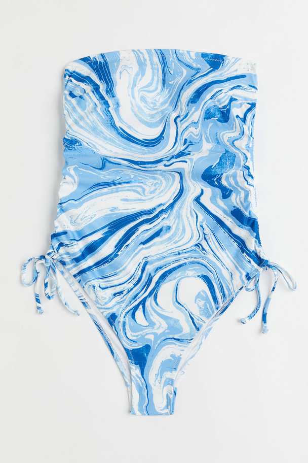 H&M High Leg Bandeau Swimsuit Blue/marble-patterned