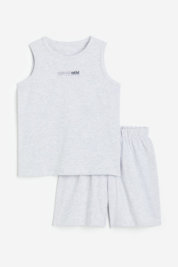 H&M Cotton Jersey Pyjamas Light Grey Marl