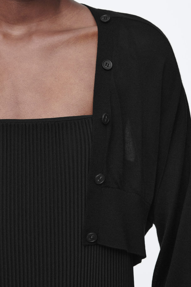 COS Cropped Wool-blend Cardigan Black