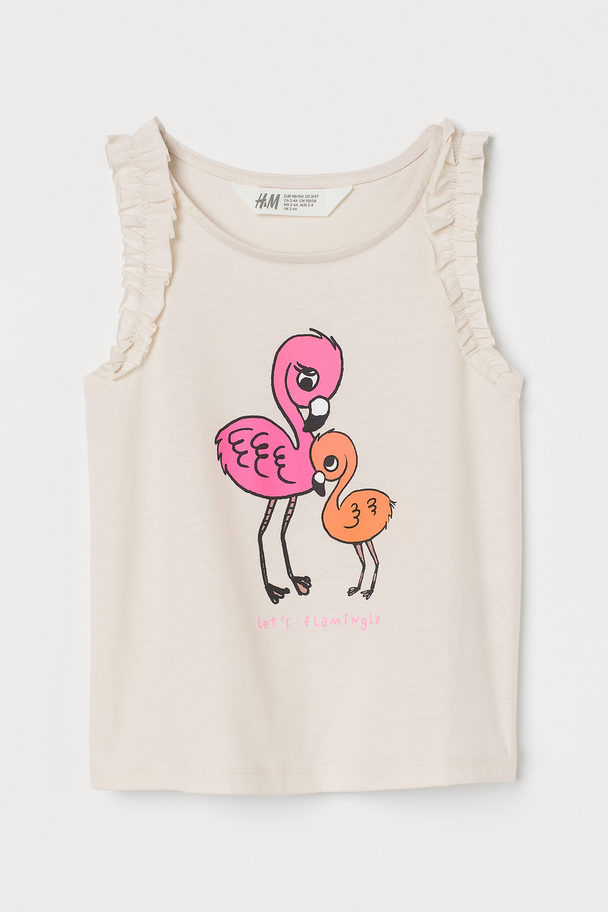 H&M Tricot Top Met Volant Gebroken Wit/flamingo‘s