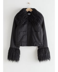 Boxy Faux Fur Jacket Black
