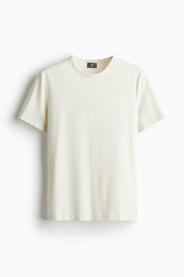H&M Geribd T-shirt Van Lyocellmix - Slim Fit Roomwit