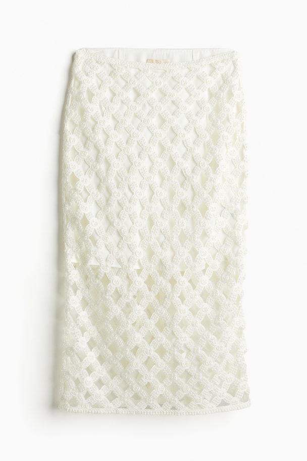 H&M Bead-embellished Pencil Skirt White
