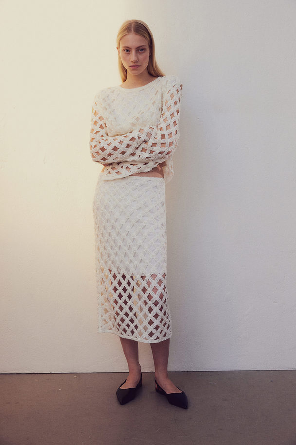 H&M Bead-embellished Pencil Skirt White