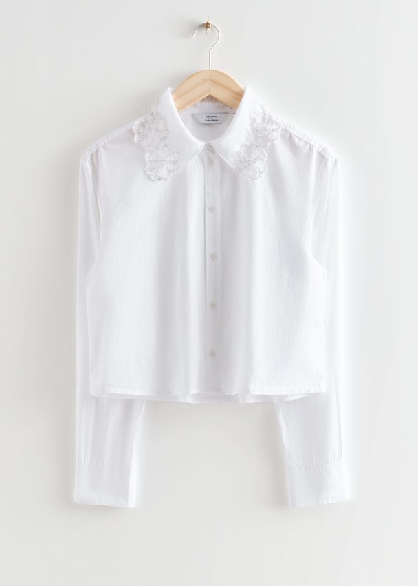 & Other Stories Cropped Floral Embroidery Shirt White