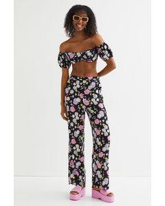 Wide Trousers Black/floral