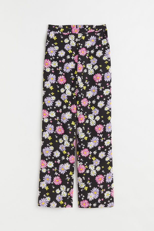 H&M Wijde Broek Zwart/bloemen