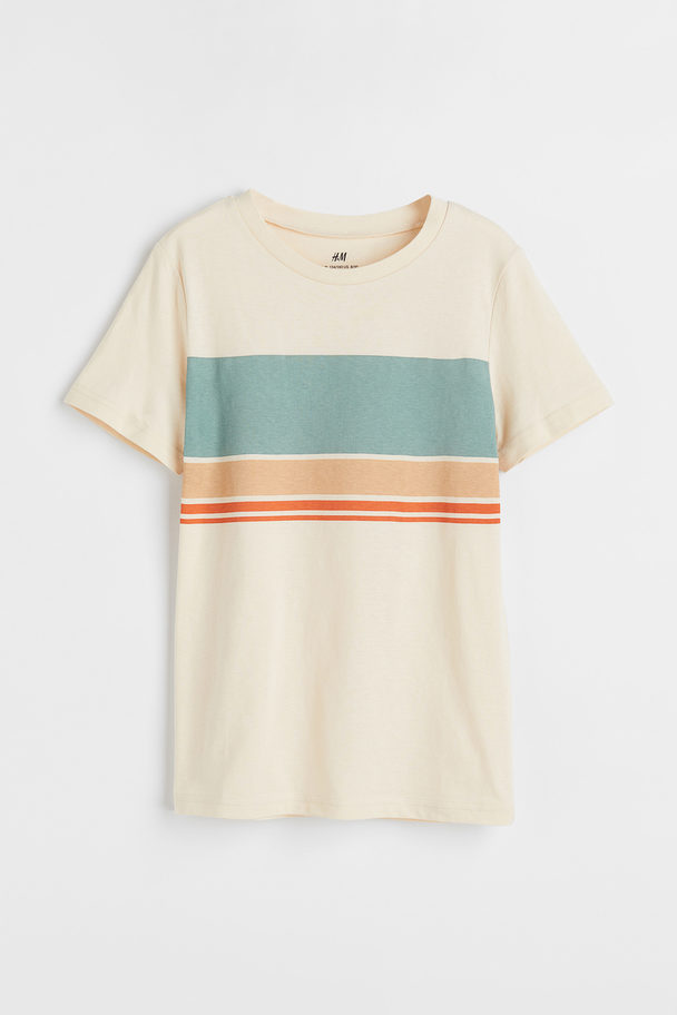 H&M T-shirt Light Beige/block-striped