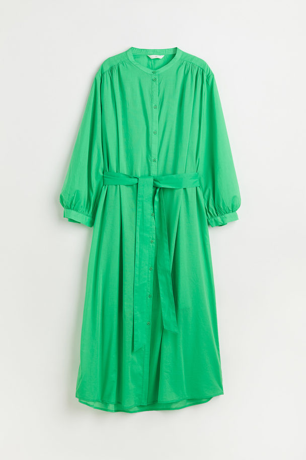 H&M Skjortklänning Med Ballongärm Klargrön