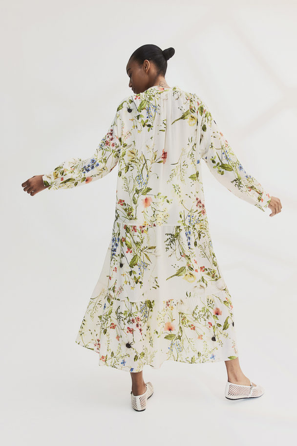 H&M Oversized Crinklejurk Roomwit/bloemen