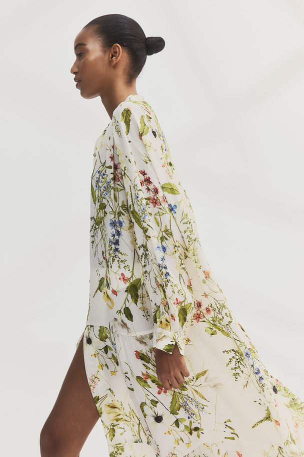 H&M Oversized Crinklejurk Roomwit/bloemen