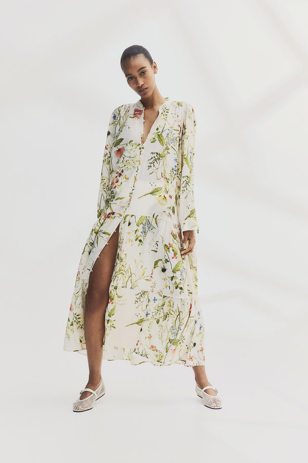 H&M Oversized Crinklejurk Roomwit/bloemen