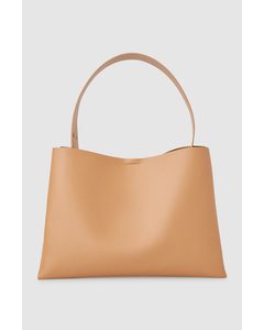 Folded Leather Large Shoulder Bag Light Brown