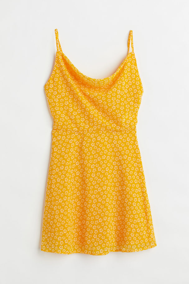 H&M Patterned Chiffon Dress Yellow/tropical Flowers