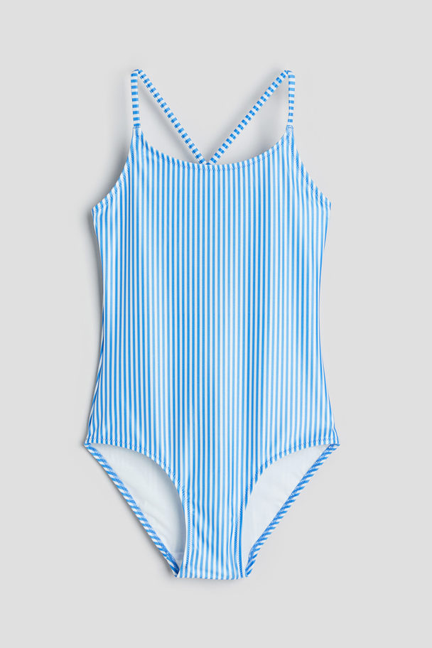 H&M Badeanzug mit Print Blau/Gestreift