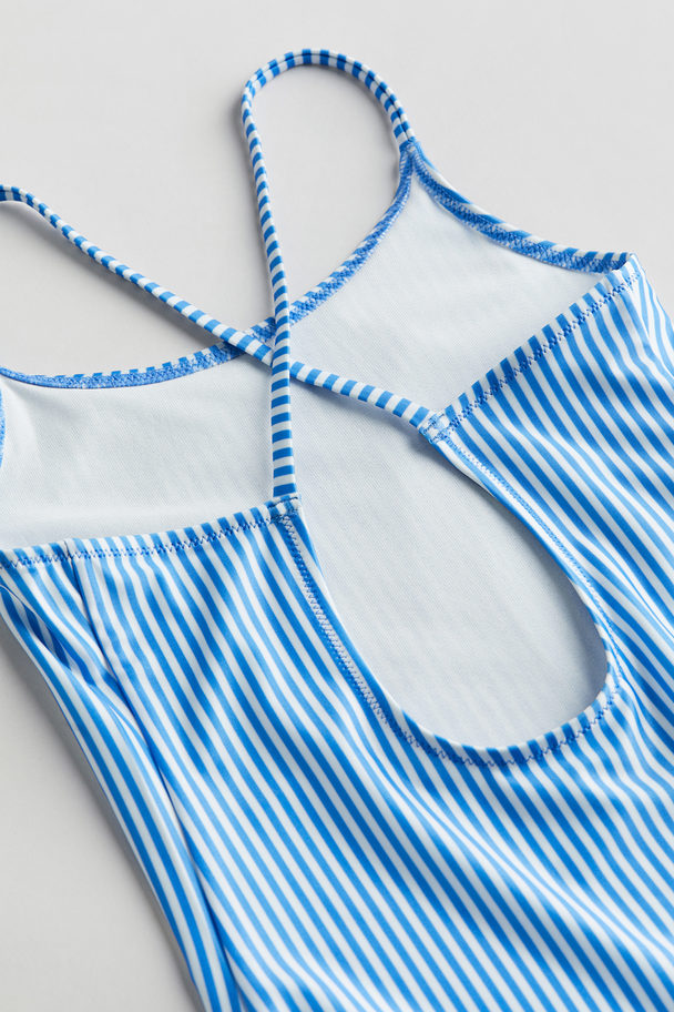 H&M Badeanzug mit Print Blau/Gestreift