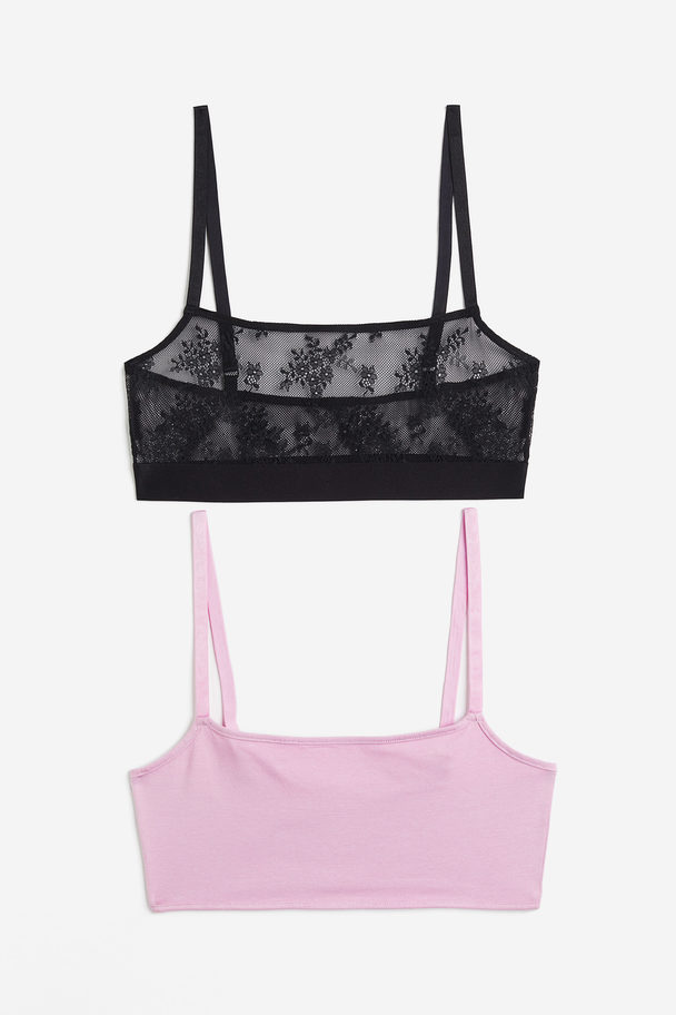 H&M Set Van 2 Katoenen Bh-tops Zonder Padding Lichtroze/zwart