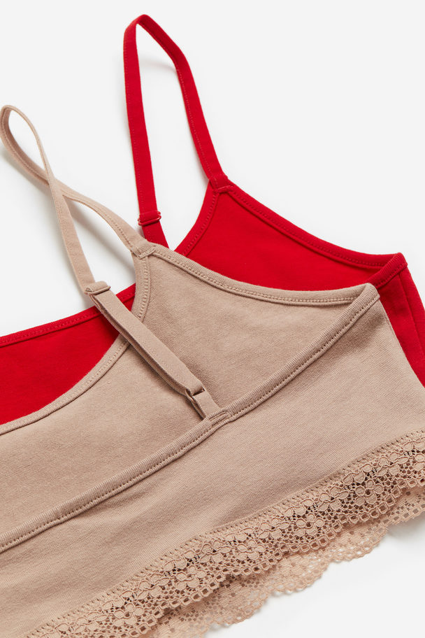 H&M 2er-Pack Unwattierte BH-Tops aus Baumwolle Beige/Rot