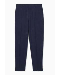 Tapered Textured-seersucker Trousers Navy / Checked