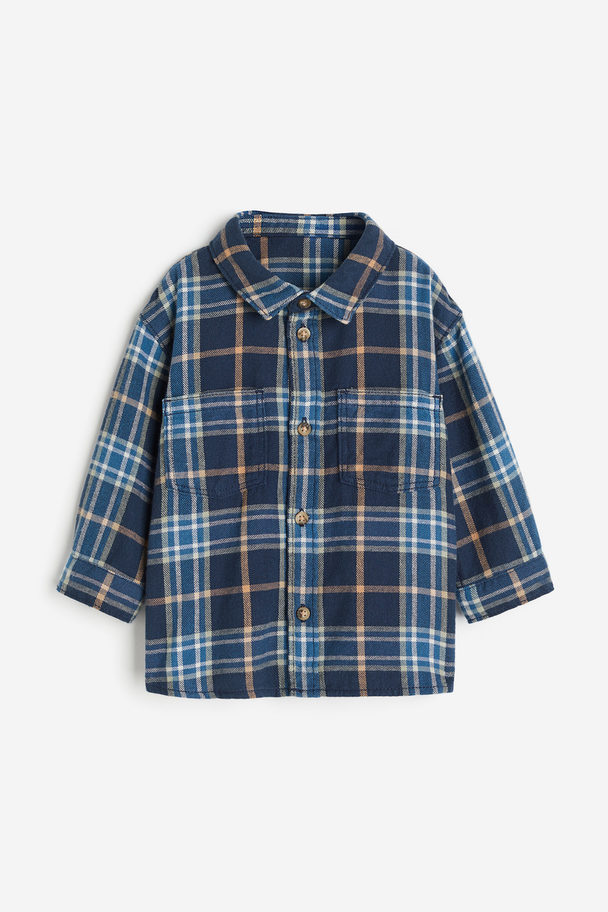 H&M Cotton Flannel Shirt Dark Blue/checked