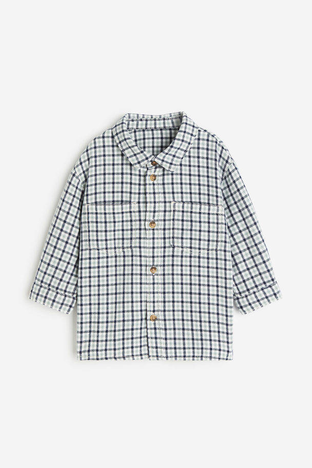H&M Cotton Flannel Shirt Dark Blue/checked