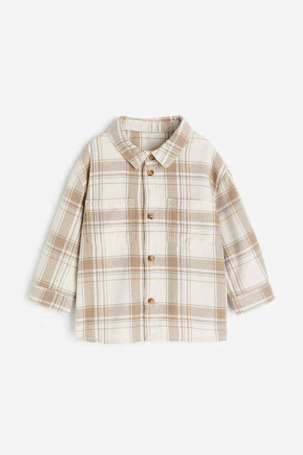 H&M Cotton Flannel Shirt Beige/checked
