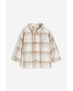 Cotton Flannel Shirt Beige/checked