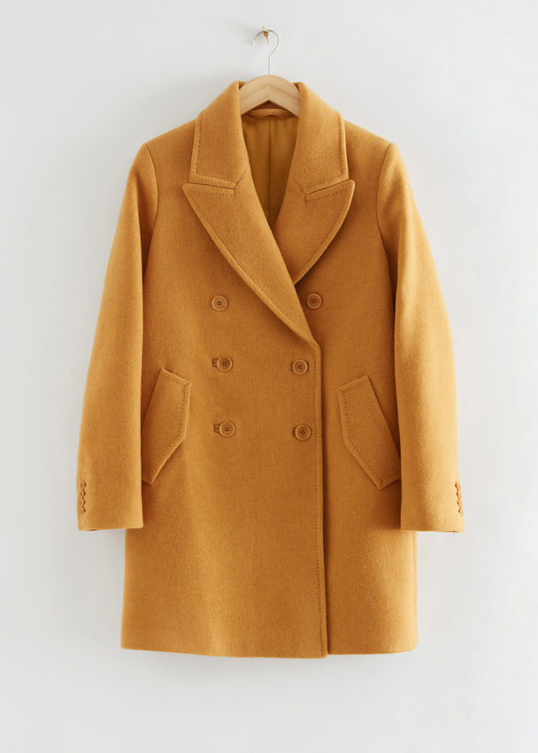 & Other Stories Boxy Double-breasted Wool Coat Yellow