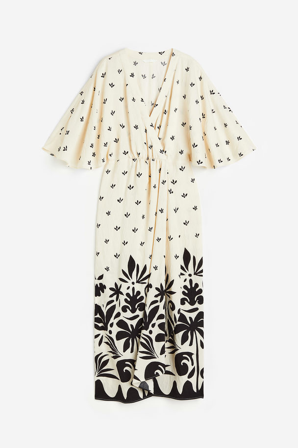 H&M Kleid mit Butterfly-Ärmeln Cremefarben/Gemustert