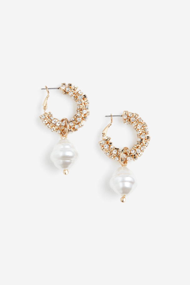 H&M Pendant Hoop Earrings Gold-coloured/white