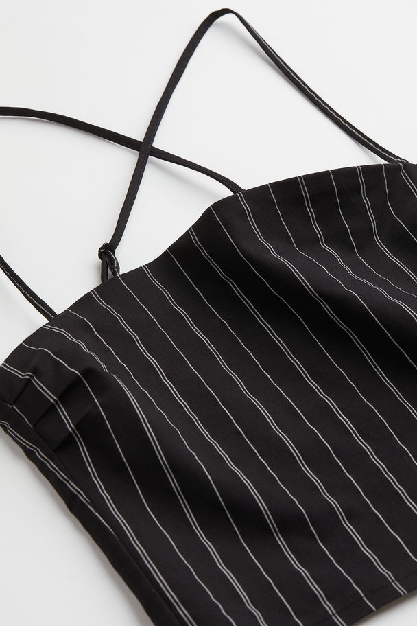H&M Cropped Bandeau Top Black/white Striped