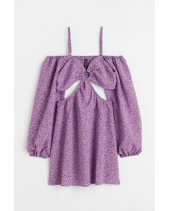 H&M Short Cut-out Dress Purple/floral