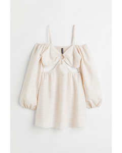 Short Cut-out Dress Light Beige/white Checked
