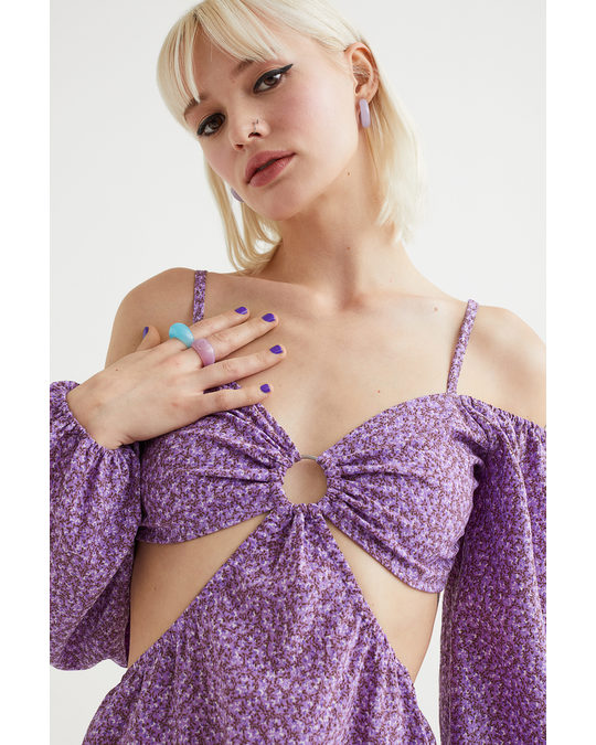 H&M Short Cut-out Dress Purple/floral