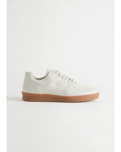 Leather Suede Court Sneakers White