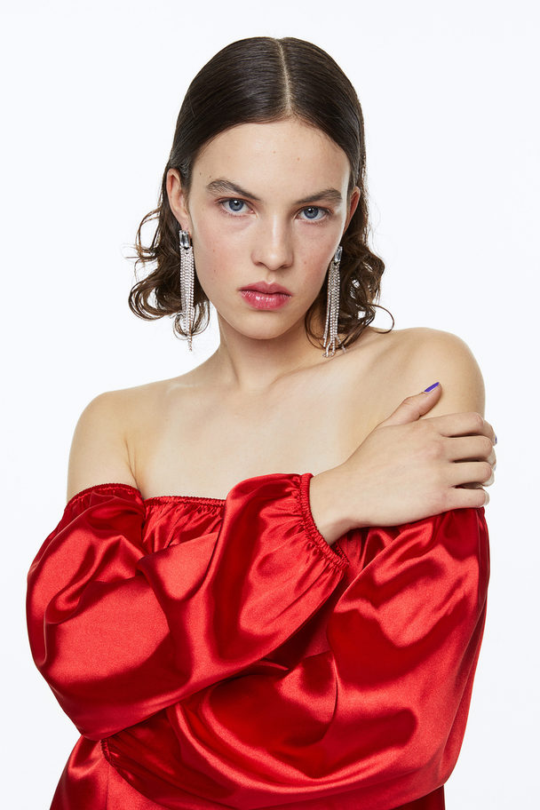 H&M Off-the-shoulder Satin Dress Red