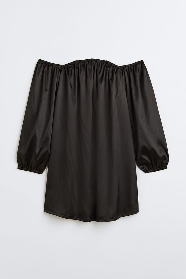 H&M Off-Shoulder-Kleid aus Satin Schwarz