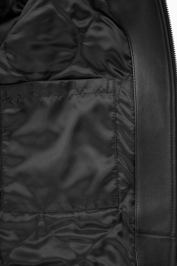 COS Shearling-trimmed Leather Bomber Jacket Black