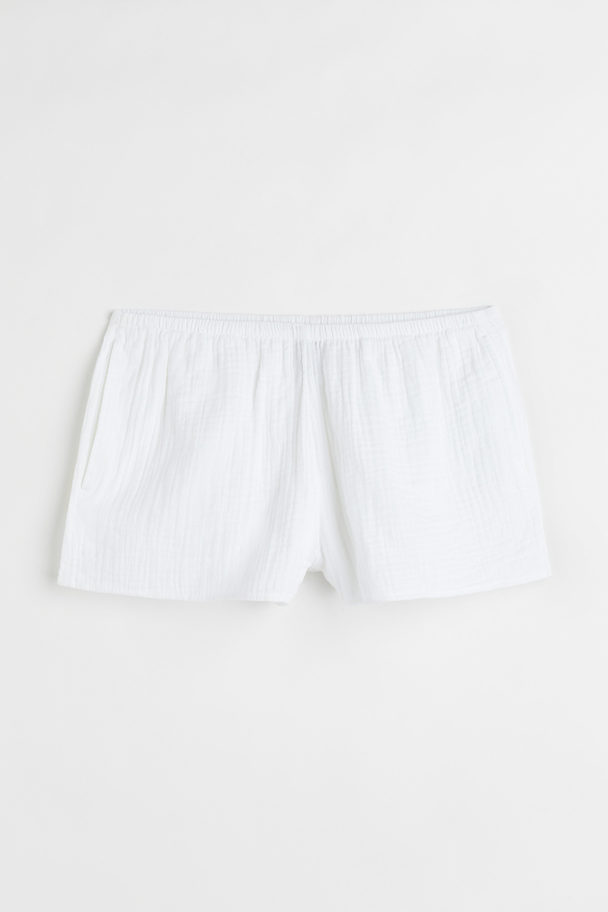 H&M Textured-weave Shorts White