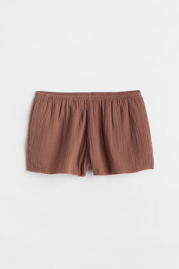 H&M Textured-weave Shorts Brown