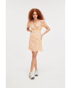 Mini-jurk Met Overslag En Pofmouwen Gele Bloemenprint