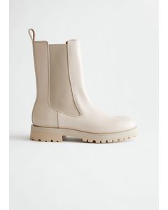 Chunky Sole Leather Chelsea Boots Beige