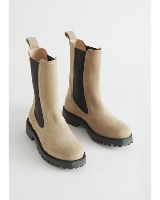 & Other Stories Chunky Sole Leather Chelsea Boots Dark Beige